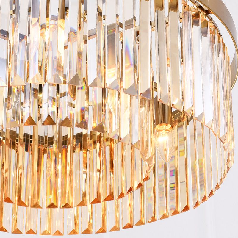 Modern Drum Chandelier Light Fixture Tri-Sided Glass Rod 6/12 Lights Living Room Hanging Light, 23.5"/31.5" Wide