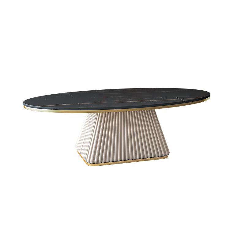 15.7"Tall Iron Pedestal Black/ White Oval Slate Top Coffee Table