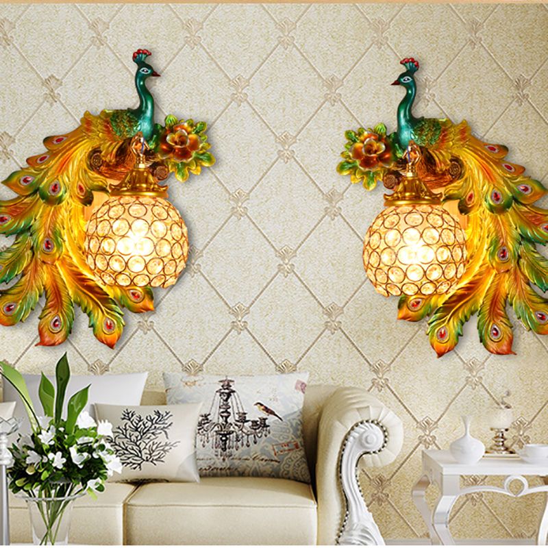 Peacock wandmontage Licht bevestiging Moderne 1-licht wandmontage lamp met heldere kristalschaduw