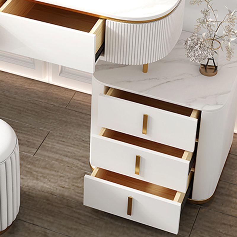 5 Drawers Vanity Set with Padded Stool 29.52" High Dresser in White