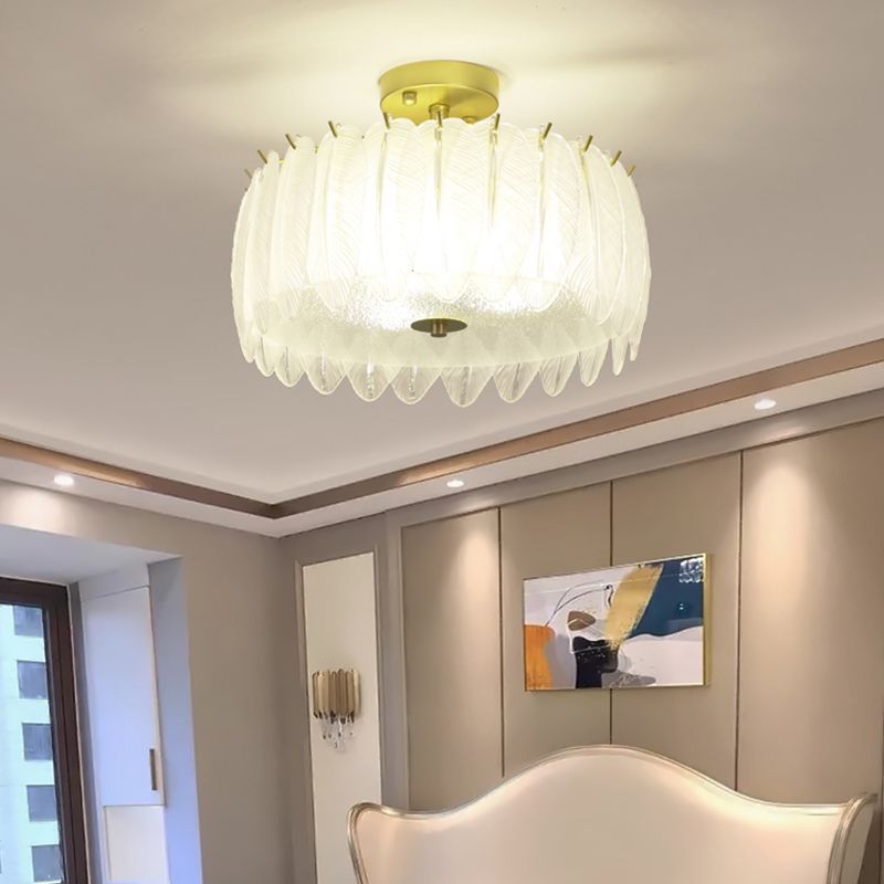 Nordic Circle Semi-Flush Mount Ceiling Light Glass Bedroom Semi Flush Ceiling Light in Gold