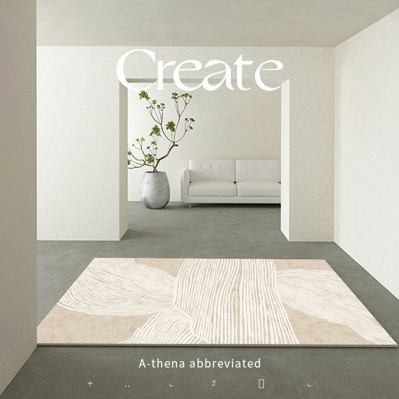 Modern Simple Stripe Rug Apricot Tone Polyester Carpet Stain Resistant Indoor Rug for Home Decoration