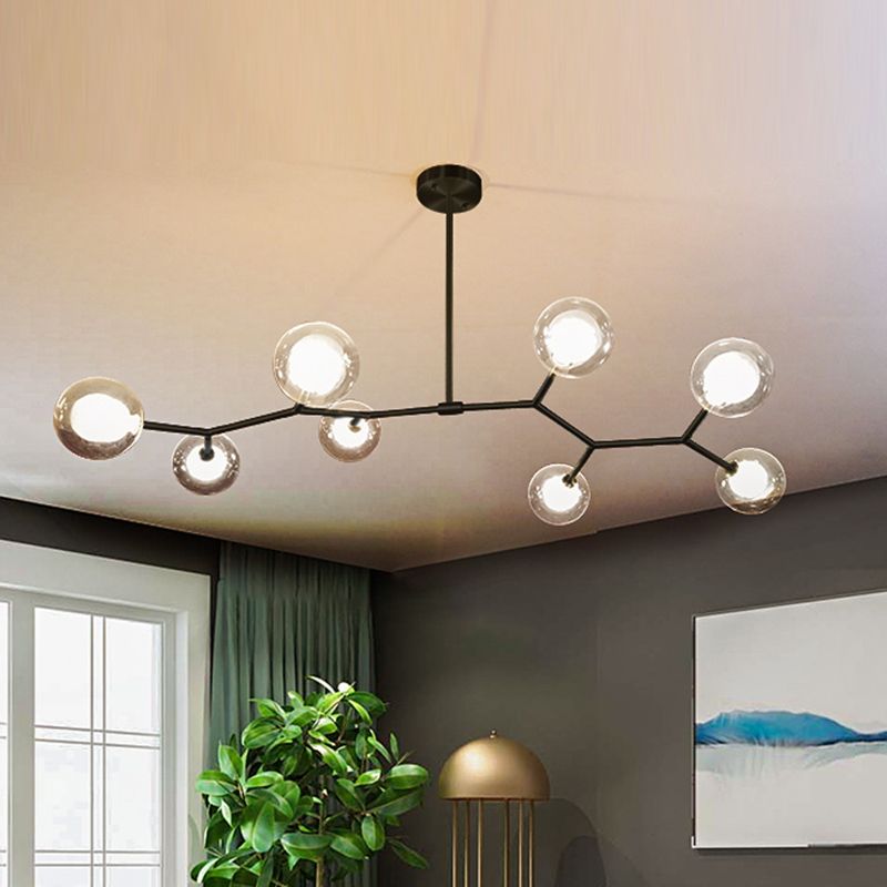 Nordic Modern Dining Pendant Light Round Glass Shade Chandelier Light Fixture for Dining Room