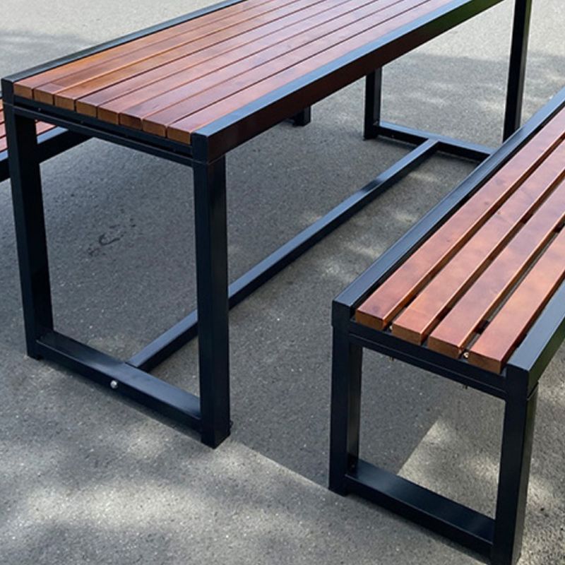 Industrial Style Patio Table Outdoor Rectangular Metal and Wood Dining Table