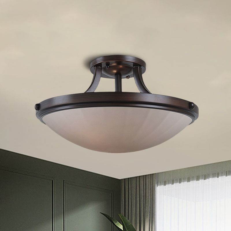 Black/Silver 3-Light Semi Flush Mount Classic Frosted Glass Bowl Flush Light Fixture for Bedroom
