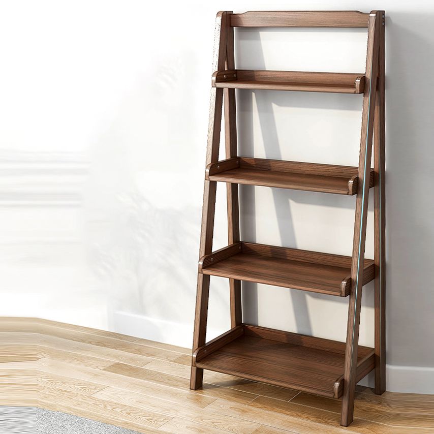 Modern Style Ladder Bookcase Open Back Solid Wood Bookshelf for Home