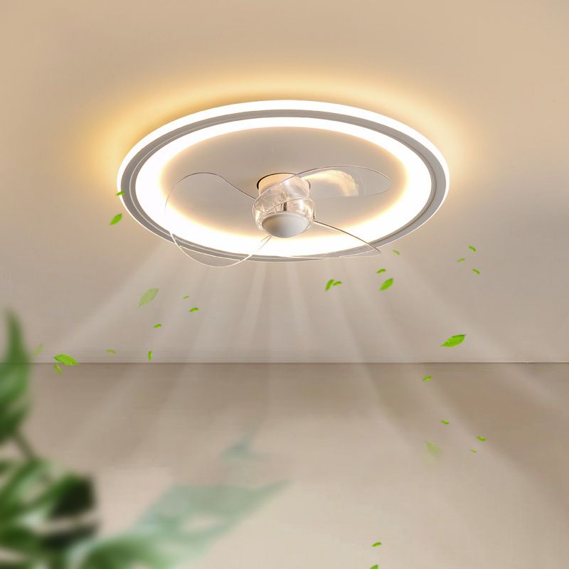 Contemporary Single White Ceiling Fan Lamp LED Metallic Ceiling Fan Light