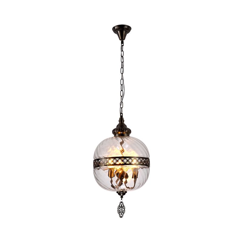 Clear Prismatic Glass Teardrop/Globe Ceiling Lamp Turkish 1 Head Restaurant Suspension Pendant Light, 18"/19.5" H