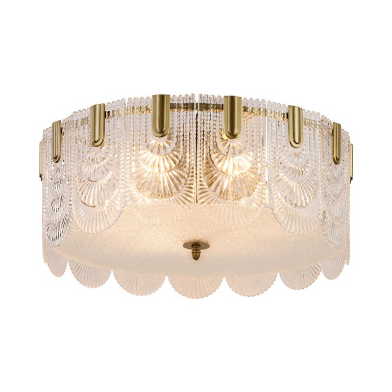 Textured Glass Scalloped Ceiling Lamp Modern Stylish 6 Bulbs Brass Finish Flush Mount Recessed Lighting
