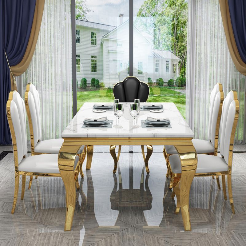 Table de luxe traditionnelle Rectangle Table à manger en acier inoxydable pour la maison