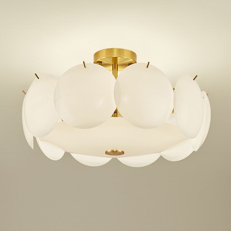 Modernism Semi Flush Mount White Glass Ceiling Light Fixture for Bedroom