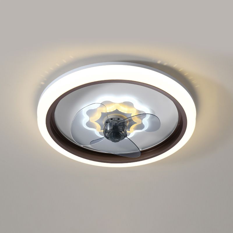 White Ultrathin Round Ceiling Fan Minimalist LED Acrylic Semi Mount Lighting for Living Room