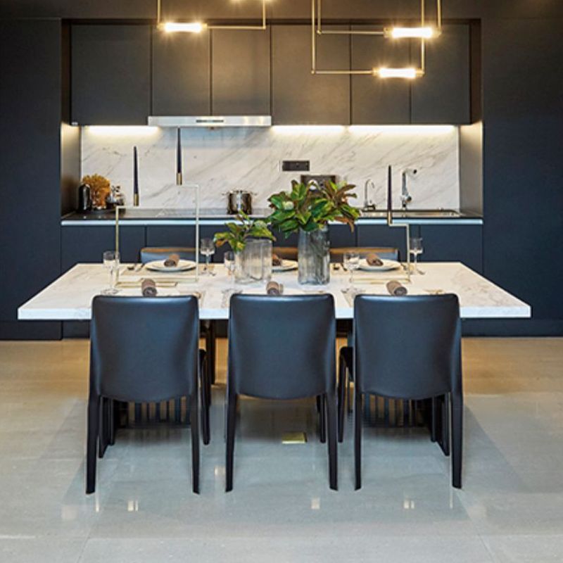 Rectangle Dining Site Table White and Black Dinner Room Kitchen Table