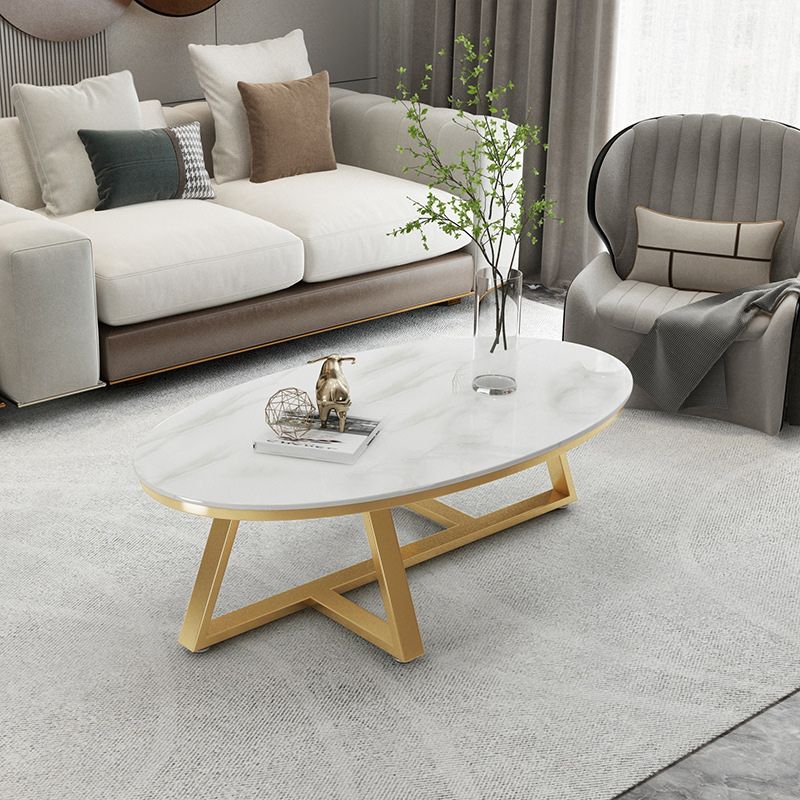 Contemporary Coffee Table Oval Single Stone Coffee Cocktail Table