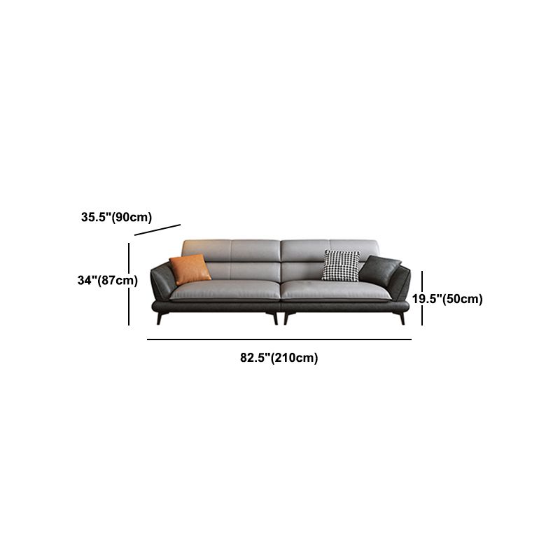 Flared Arm Sofa & Chaise Modern Faux Leather Sofa in Dark Grey