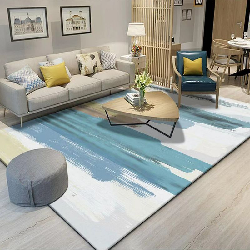 Blue Abstract Printed Rug Polyster Nordic Area Carpet Pet Friendly Easy Care Stain-Resistant Indoor Rug for Decoration