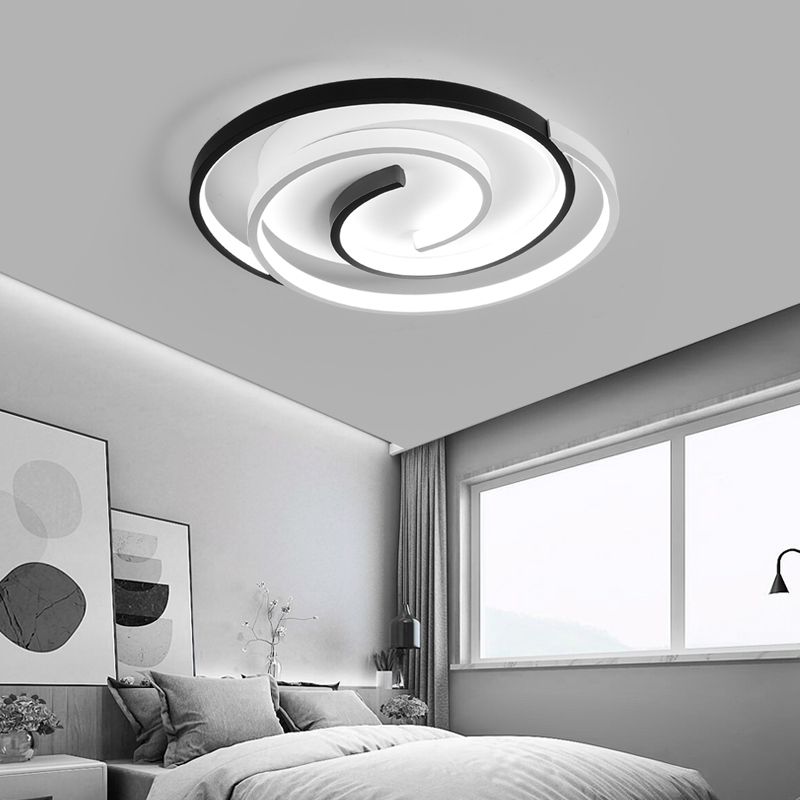 Black and White Swirl Ceiling Light Simple Metal LED Flush Mount Lighting Fixture for Bedroom