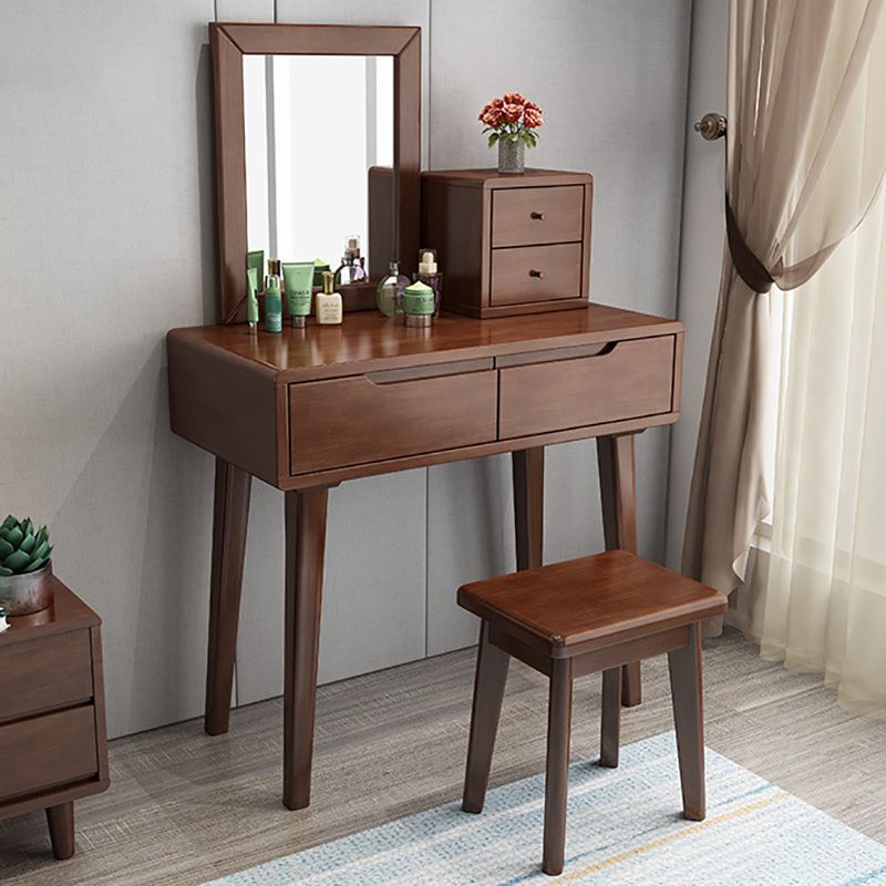 4 Drawers Vanity Set 15.74" Wide Solid Wood Make-up Vanity with Stool
