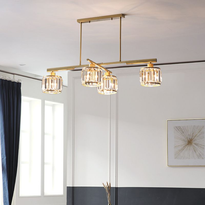 Modern Style Cylinder Island Lighting Fixtures Crystal 4- Light Island Pendant Lights