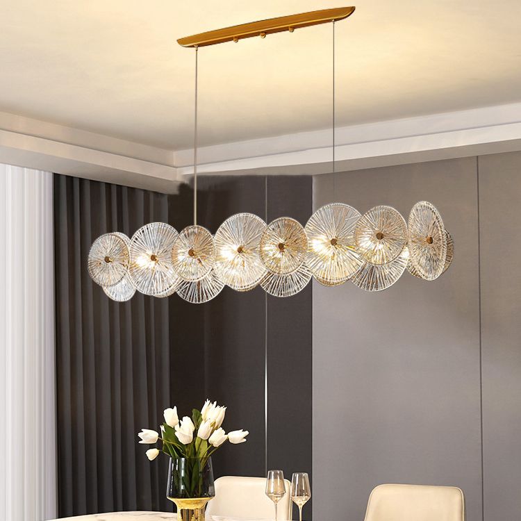 Modern Chandelier Circle Island Light Fixture Glass 12 Light Island Ceiling Light in Gold