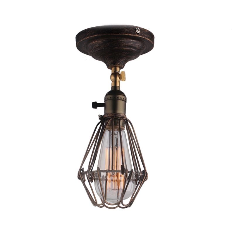 Plafonnier semi-encastré en cage en fer forgé, style ferme, élégant, 1 lumière, luminaire de plafond pour chambre à coucher, rouille/argent vieilli