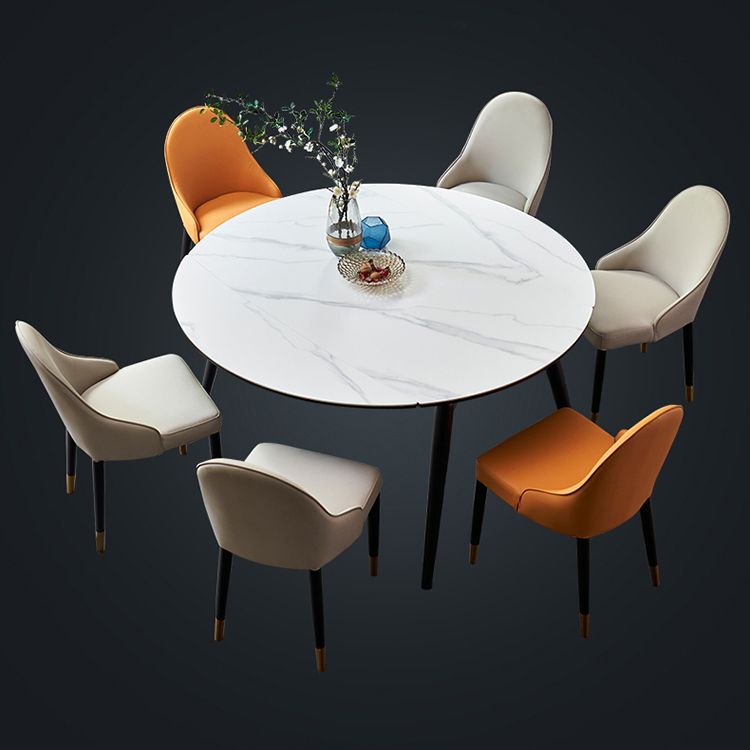 Simplicity Style Round Dining Table Stone Drop-Leaf Dinner Table with 4 Legs