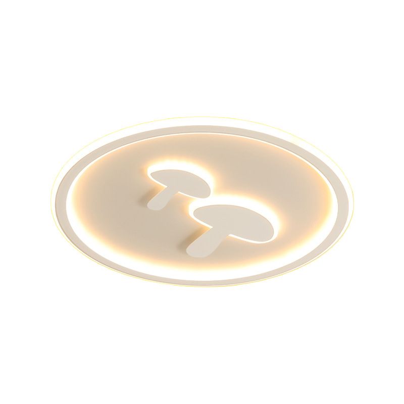 Mushroom Circular Baby Room Ceiling Lamp Acrylic 16"/19.5" Dia LED Cartoon Flush Mounted Light in White/Pink/Gold