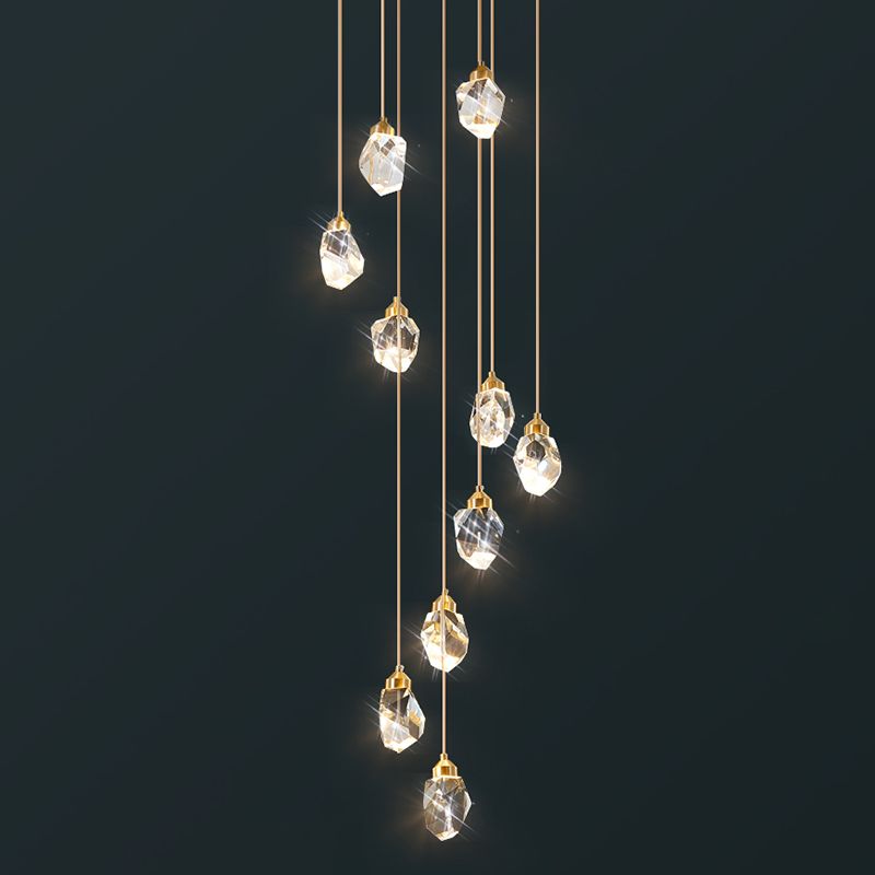 Crystal Gold Pendant Light Geometric Contemporary Ceiling Light for Stair Half