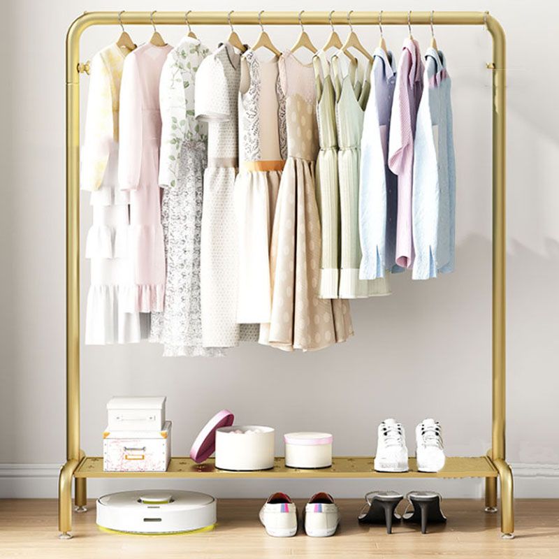 Modern Metal Coat Rack Hanging Rail and Lower Shelf Entryway Kit