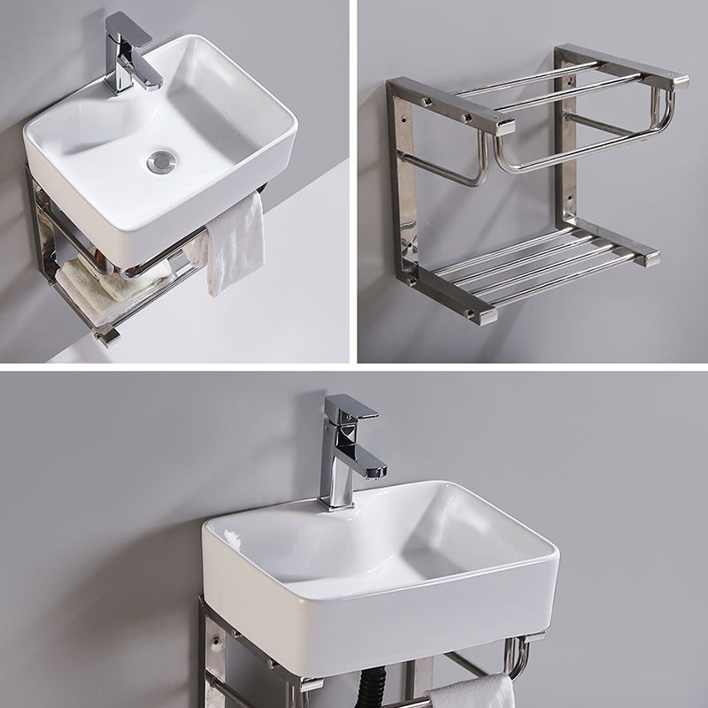 Modern Wall Mount Bathroom Sink Porcelain with Pop-Up Drain and Faucet Vessel Sink