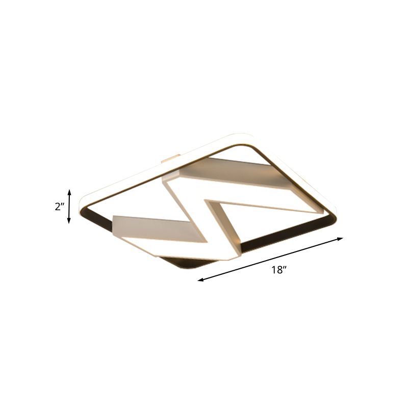 Metallic Wavy Flush Light Fixture Modernist Black and White LED Ceiling Flush Mount with Square Frame in White/Warm Light, 18"/21.5" Wide