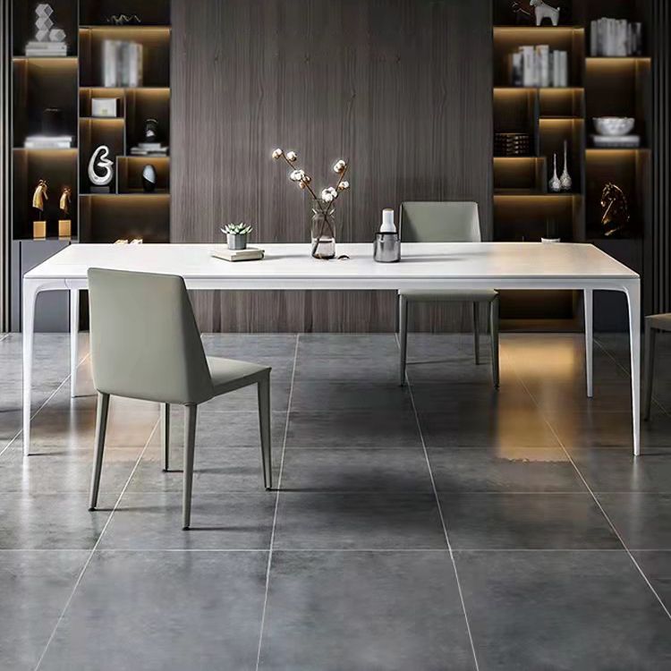 Stone Top Dining Table Contemporary Rectangle Dining Table with 4 Legs in White