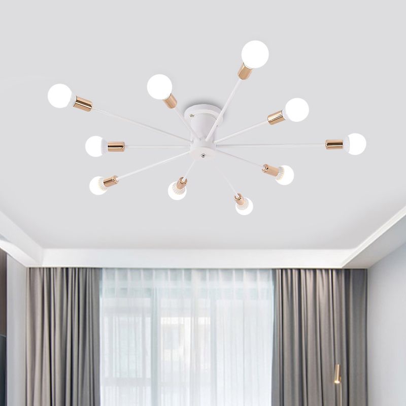 6/8/10 Heads Spoetnik Semi-Mount Verlichting Hedendaags Metaal Zwart/Wit/Goud Plafondgemonteerd Armatuur voor Slaapkamer