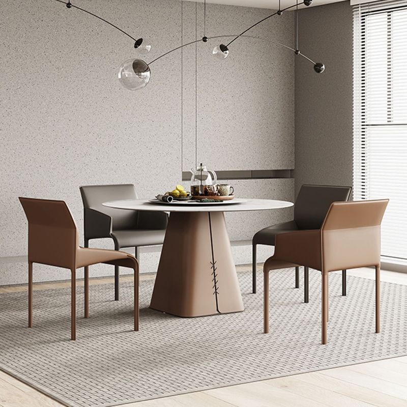 Silla de comedor de cuero contemporánea, silla lateral de comedor de metal para uso doméstico