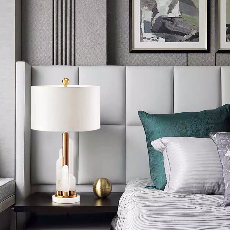 1 camere da letto 1 illuminazione lampada da comodino bianco moderno con tonalità in tessuto tamburo