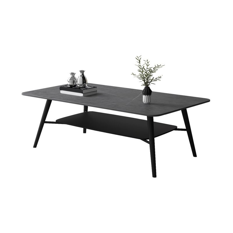 Cross Legs Rectangular Slate Coffee Cocktail Table in Gray with Shelf