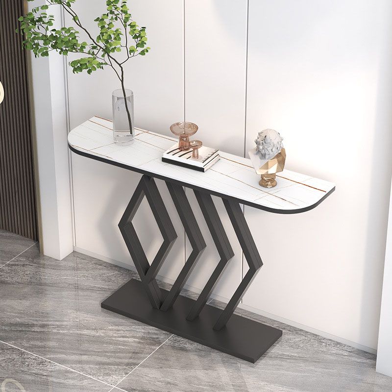 Stone Half Moon Console Table 31.5" Tall 1-shelf Accent Table for Hall
