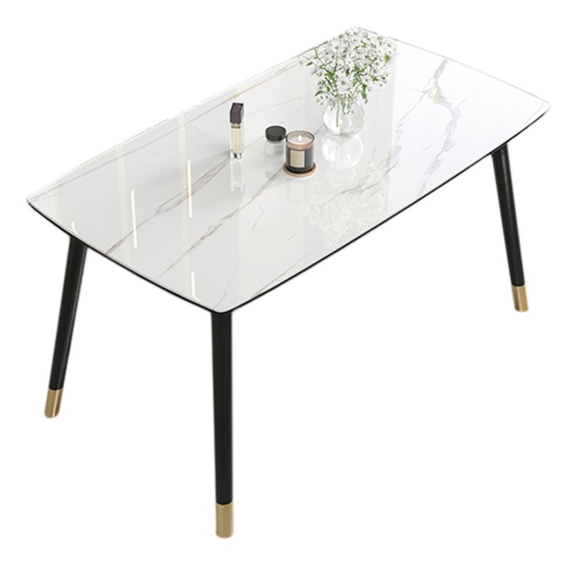 Mesa de comedor de cocina de piedra sinterizada contemporánea Mesa de comedor de forma rectangular con 4 patas base