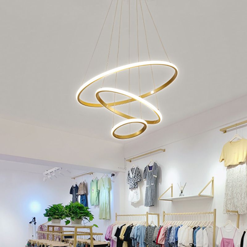 3-Light Suspended Lighting Fixture Minimalist Style Ring Shape Metal Chandelier Lamp