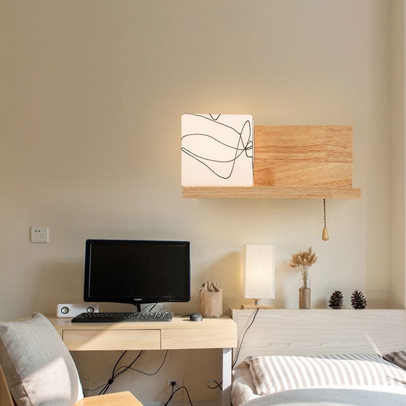 Pronzo a parete singolo in legno in moderna lampada da parete rettangolare in vetro in vetro per spazi interni