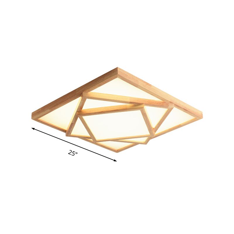 Plafonnier carré de 19/25/31.5 pouces de large, minimaliste, en bois, beige, LED, lampe encastrée, lumière blanche/chaude/naturelle