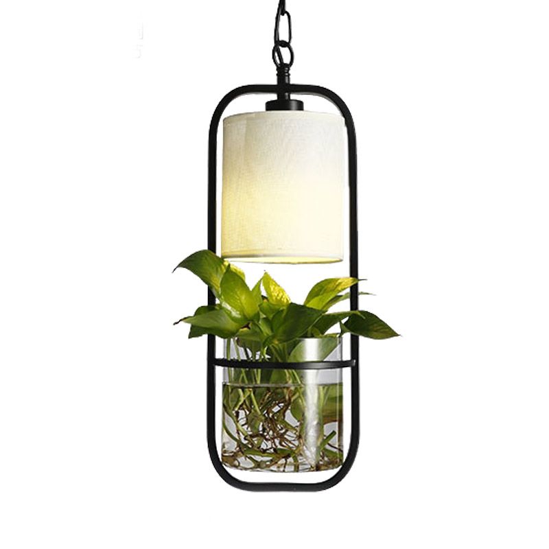 Cylinder Metal Pendant Lighting Fixture Industrial 1 Light Restaurant LED Ceiling Suspension Lamp in Black