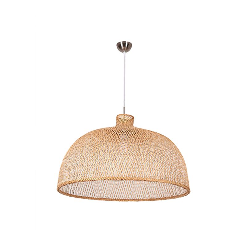 1 tête bistro pendule léger asiatique beige suspendu pendant avec bol / jar / cloche bambou nuage