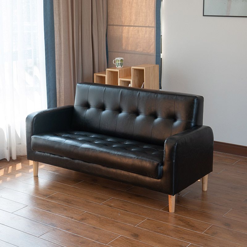 Modern Single Cushion Seat Sofa Tufted Back Faux Leather Sofa