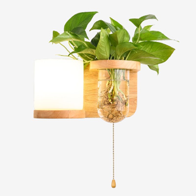 Modern Style Wall Light Wood 1 Light Sconces in White for Bedroom without Plant