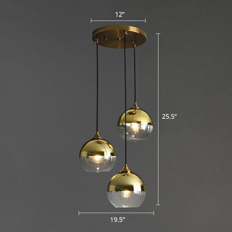 Postmodern Spherical Multi Ceiling Lamp Glass 3-Light Dining Room Suspension Pendant Light