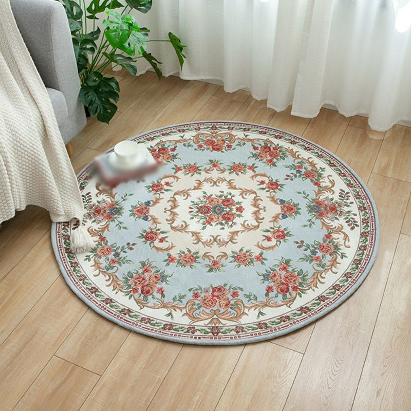 Round Classic Rug Antique Floral Design Area Rug Polyester Anti-Slip Backing Carpet for Home Decor
