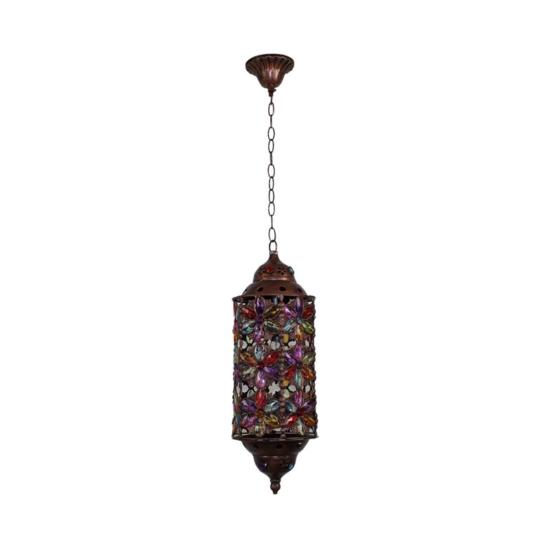 Cylindrical Metal Hanging Pendant Decorative 1 Bulb Living Room Ceiling Lamp in Copper