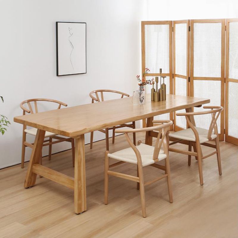 Pine Wood Top Dining Table Modern Dining Table with Double Pedestal Base