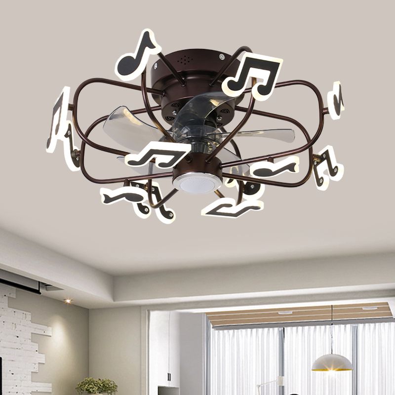 Kinderen 8 lampen 5 Blades Plafondventilator Lichte koffiemuziek Noot/Gray Loving Heart/White Star Semi Flush Mount Lighting met ijzeren kooi, 23,5 "breed